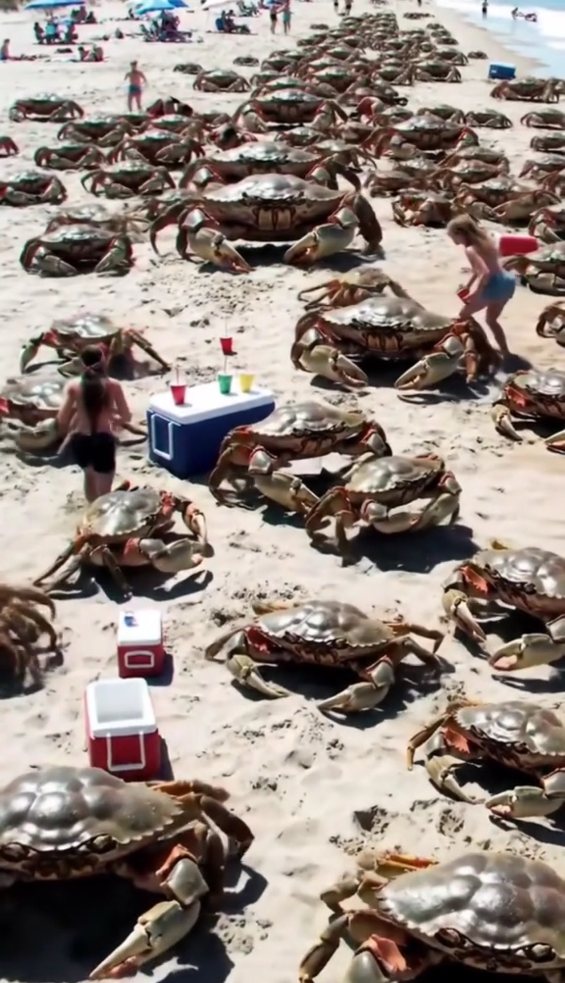 “Tragedy on the Beach: Millions of Mutant Crabs Swarm the Shore as Families Flee in Panic”.